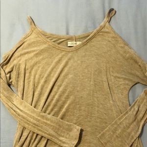 Open shoulder tan sweater